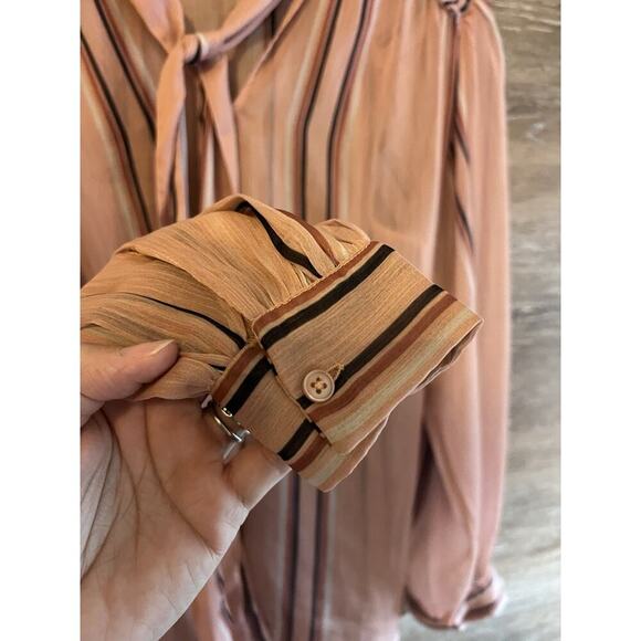 Anthropologie Hemant Nandita Sz Small Silk Blouse Top Tie Preppy Stripped Paris - Picture 5 of 13